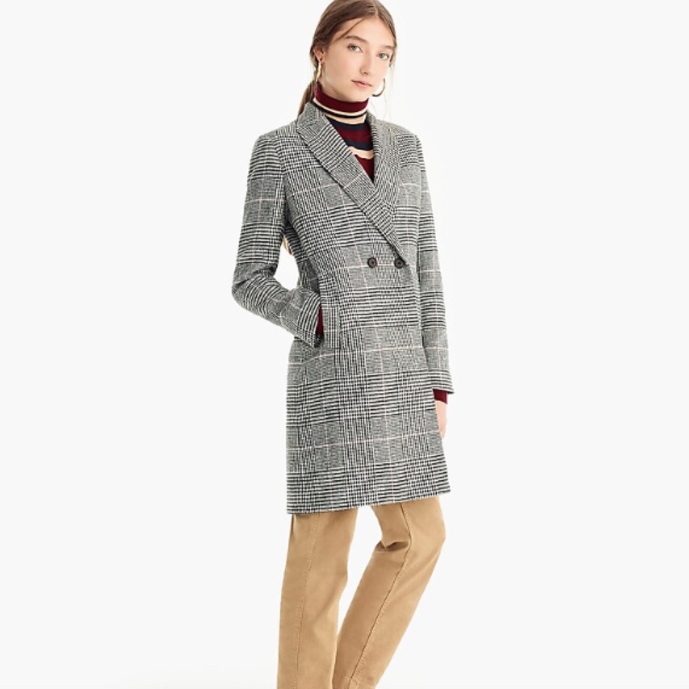 J. Crew Gray Plaid Double-Breasted Coat